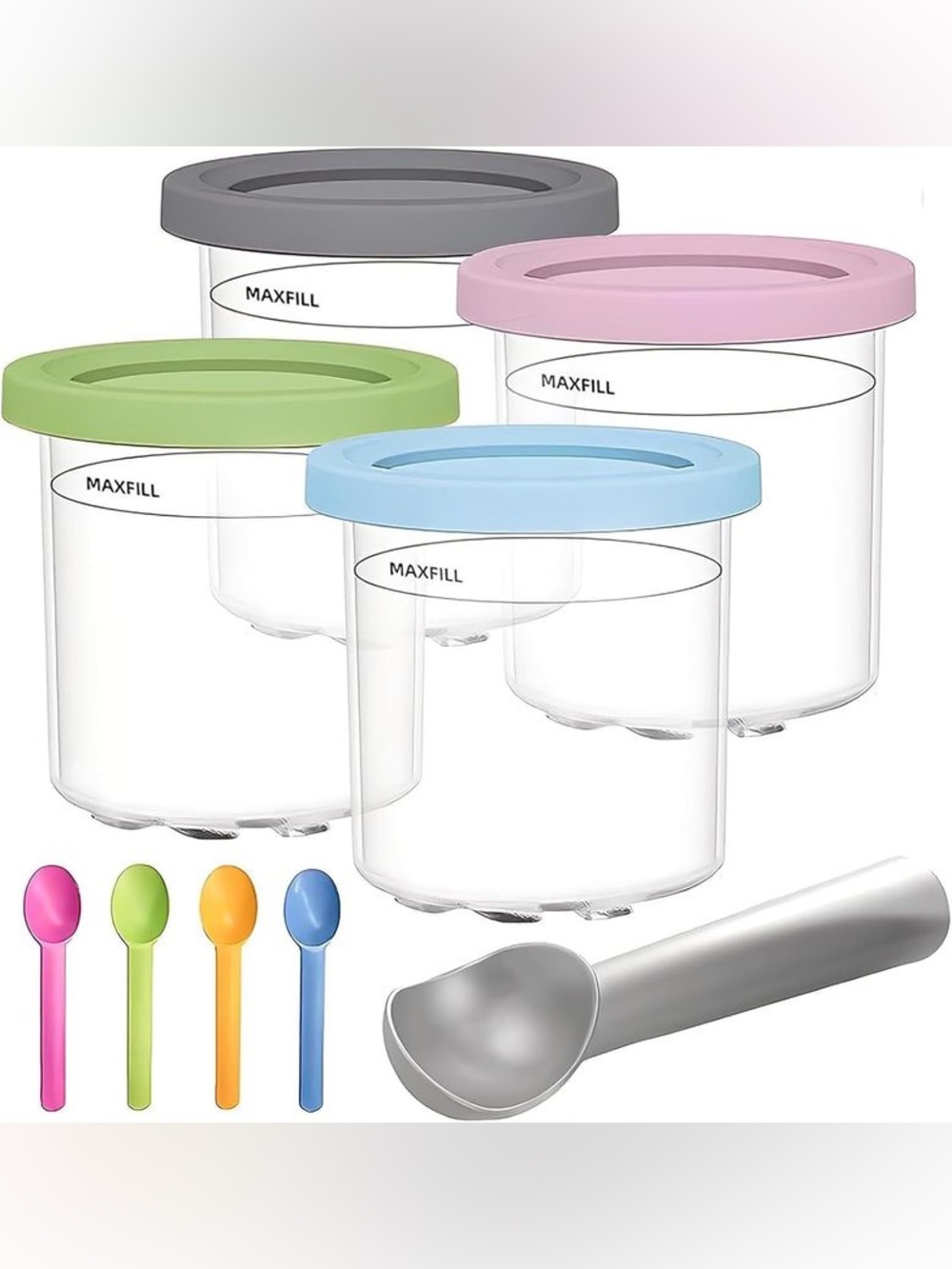 Ninja Creami Pint Containers Set of 4 with Lids, Spoons & Ice Cream Scoop New